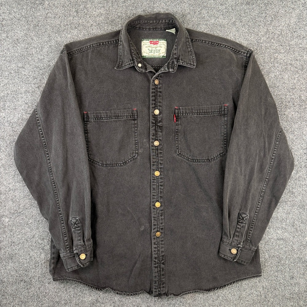 Vintage Levis Denim Shirt Mens M Black Metal Buttons Long Sleeve Utility 90s